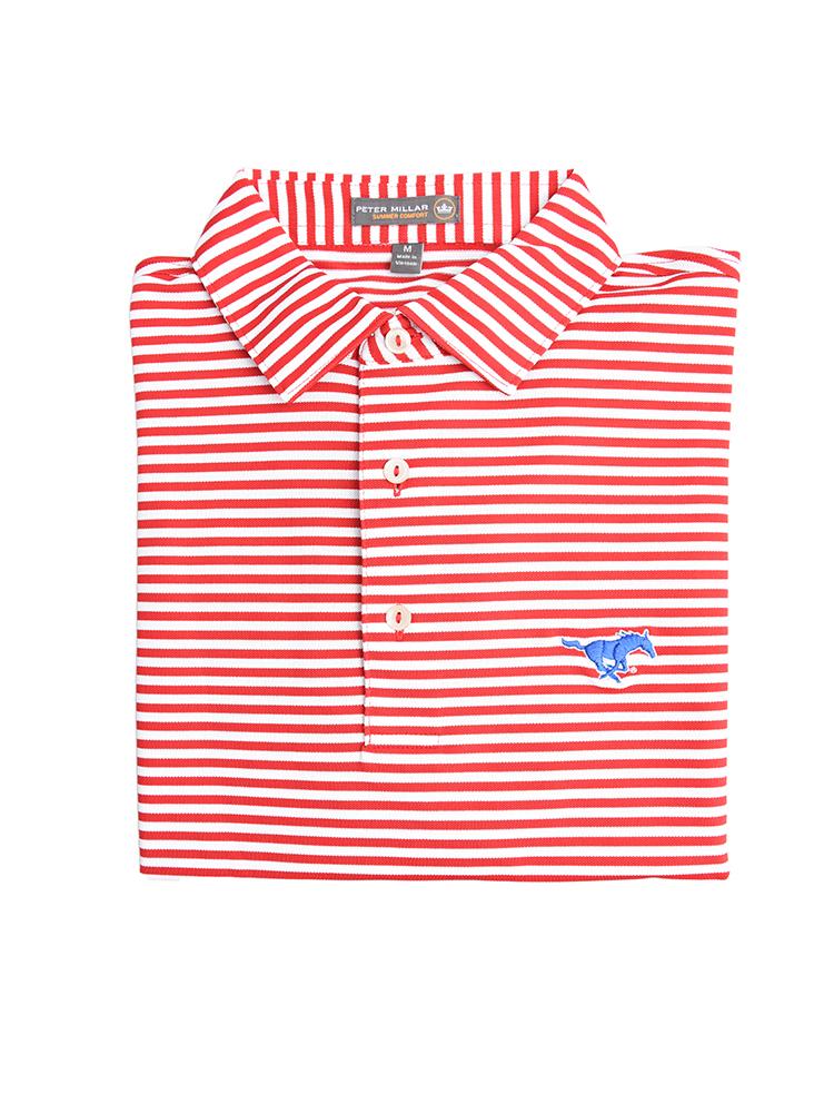Peter Millar Men's Touchdown Stripe Stretch Mesh Jersey Polo - Saint Bernard