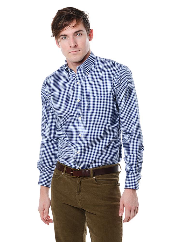 Peter Millar Men's Nanoluxe Twill Check Long Sleeve Shirt - Saint Bernard