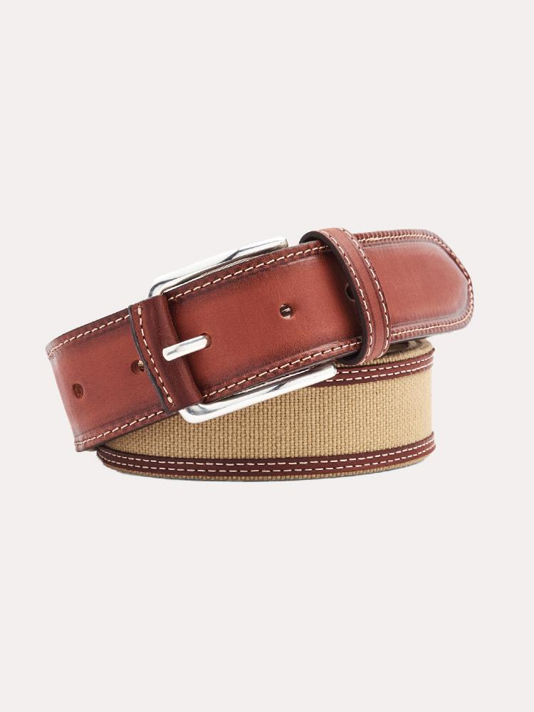 Leather Trimmed Cotton Canvas Belt - Saint Bernard