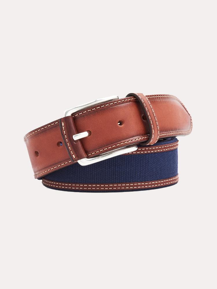 Leather Trimmed Cotton Canvas Belt - Saint Bernard