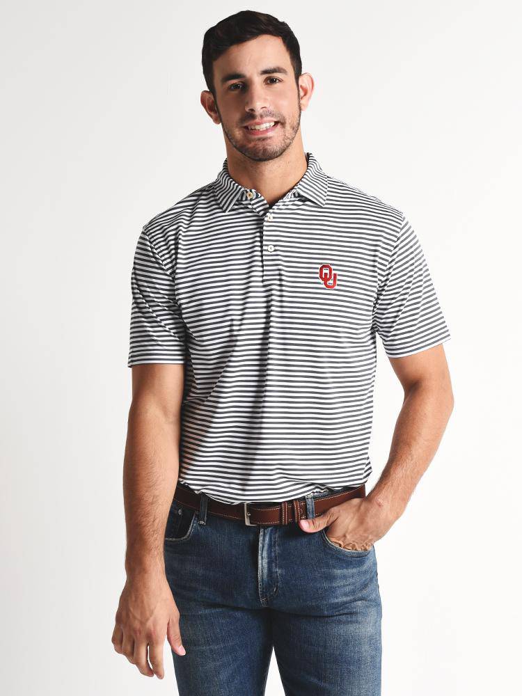 Peter Millar Collegiate Touchdown Stripe Stretch Mesh Polo - Saint Bernard