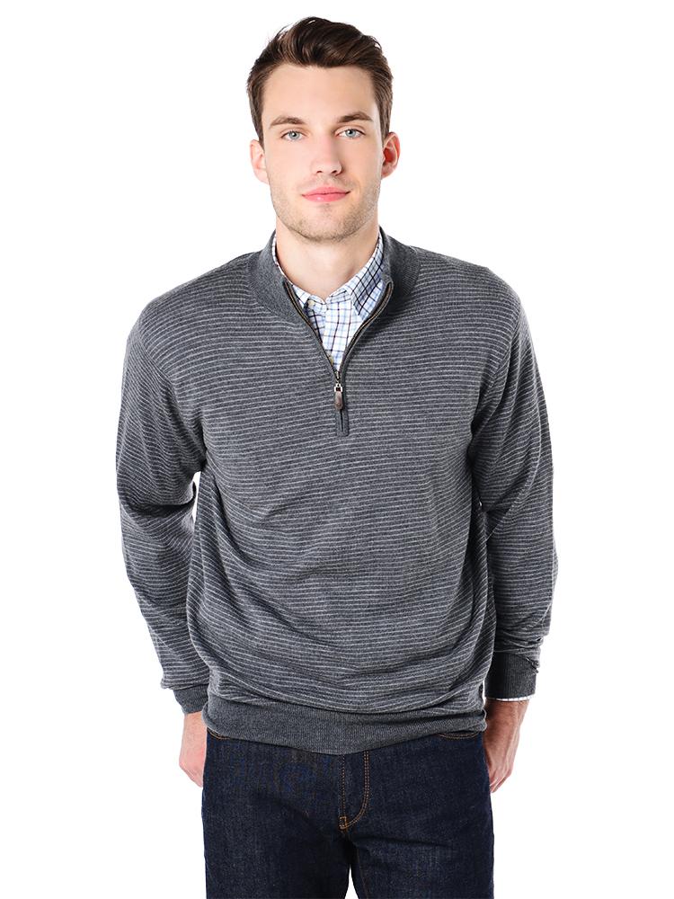 Peter Millar Striped Quarter Zip Sweater - Saint Bernard