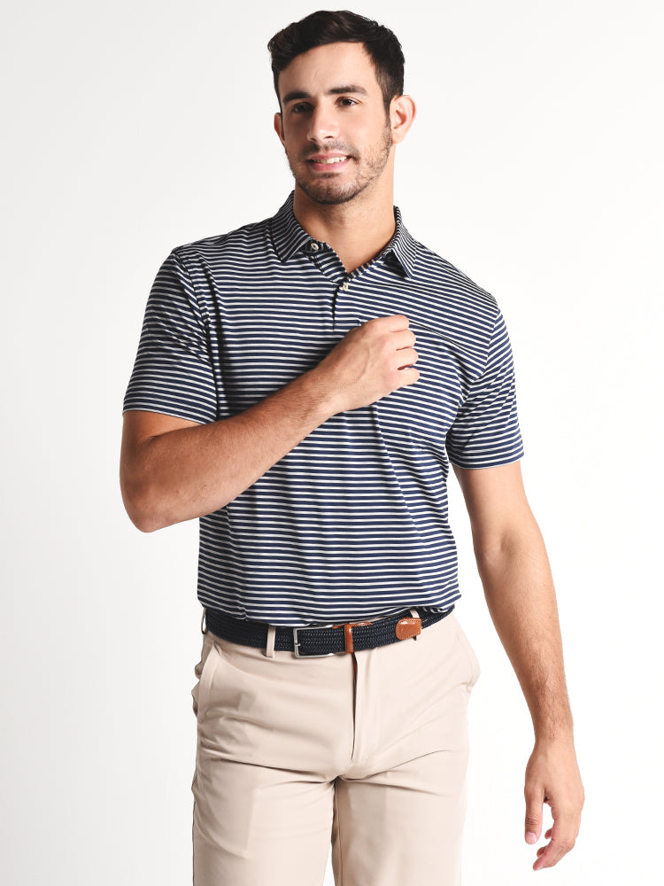 Peter Millar Donald Stripe Stretch Jersey Tour Fit Polo - Saint Bernard