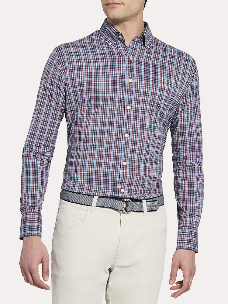 Peter Millar Men's Clyde Performance Plaid Sport Shirt - Saint Bernard