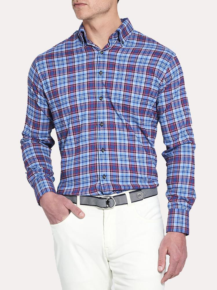 Peter Millar Lawler Performance Check Flannel Woven Shirt - Saint Bernard