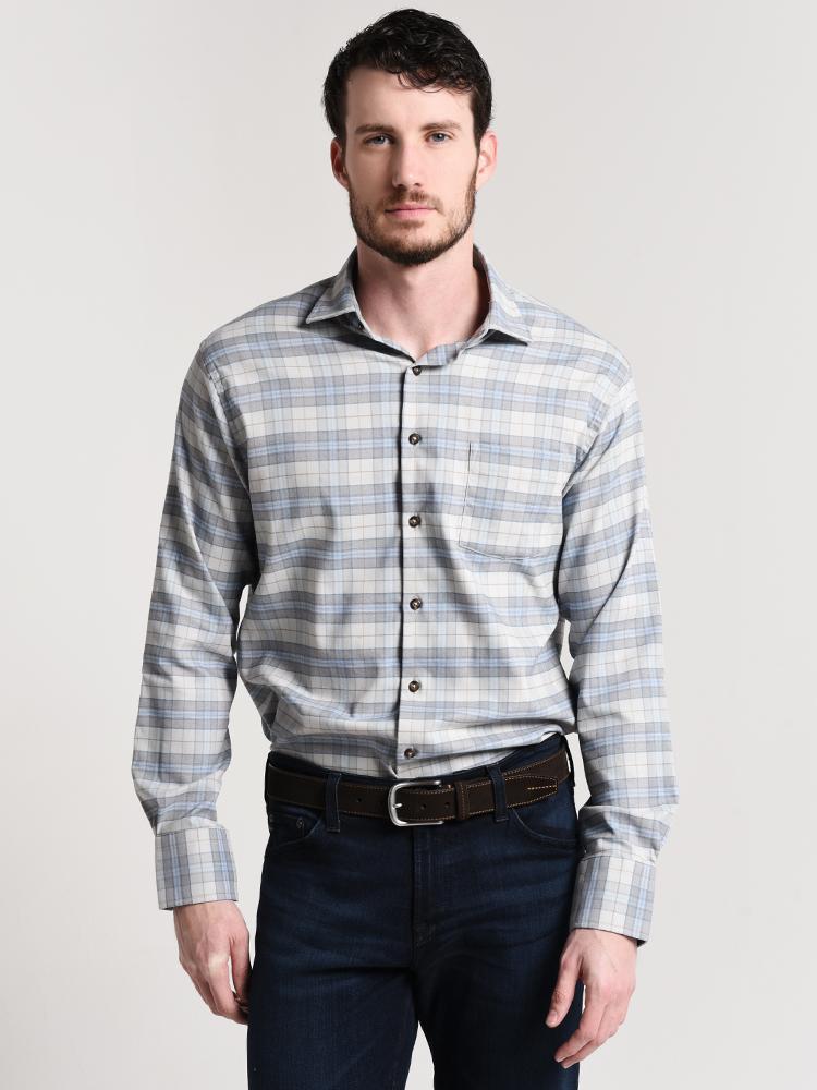 Peter Millar Leavell Performance Check Flannel Sport Shirt - Saint Bernard
