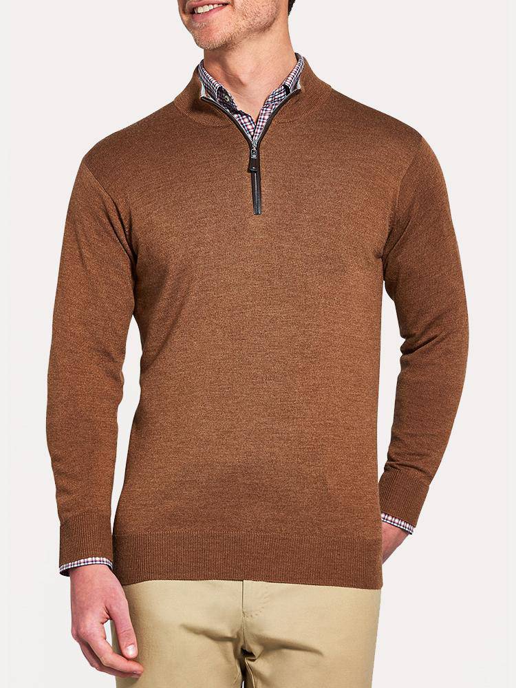 Peter Millar Nappa Trimmed Quarter-Zip Sweater - Saint Bernard