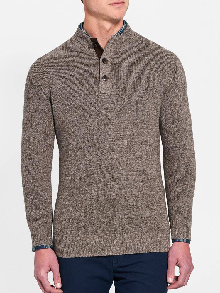 Peter Millar Men's Mountain Button Mock Sweater - Saint Bernard