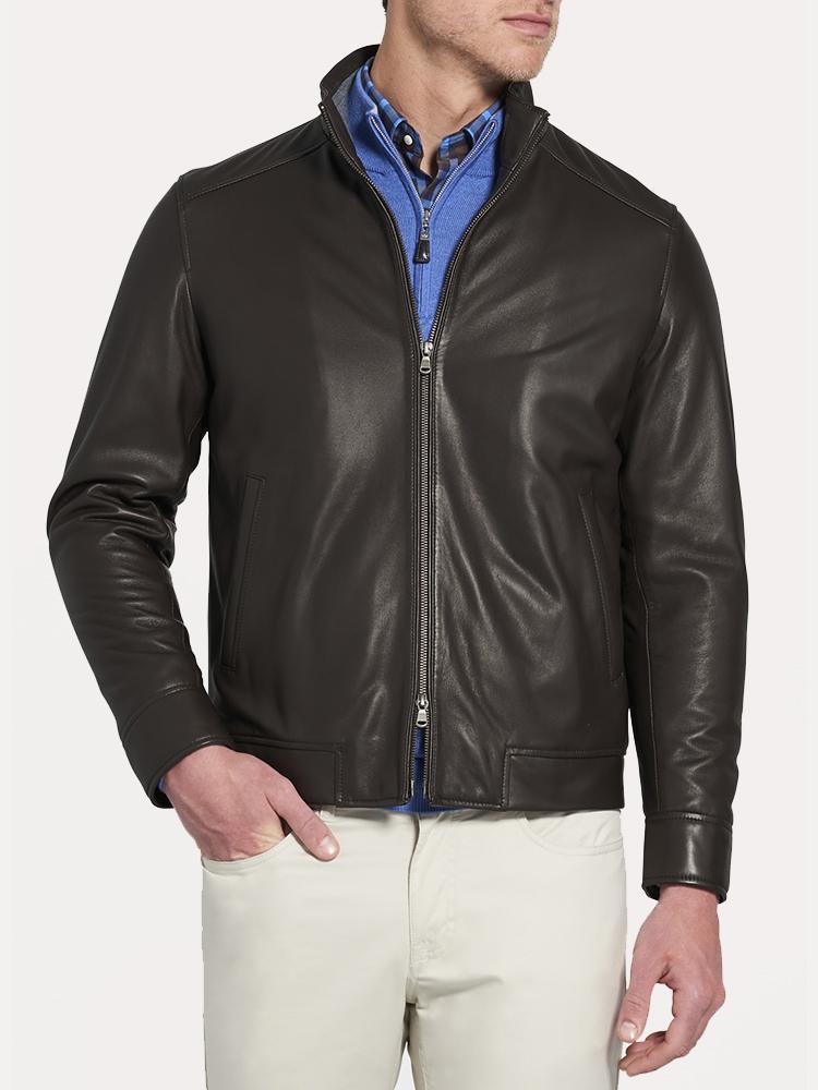 Peter Millar Boylan Classic Leather Bomber Jacket - Saint Bernard