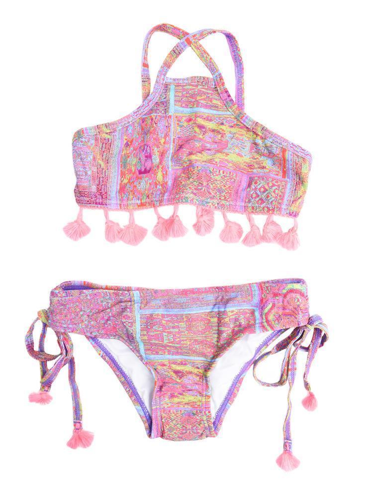 Pily Q Girls' Tassel High Neck Bikini Set