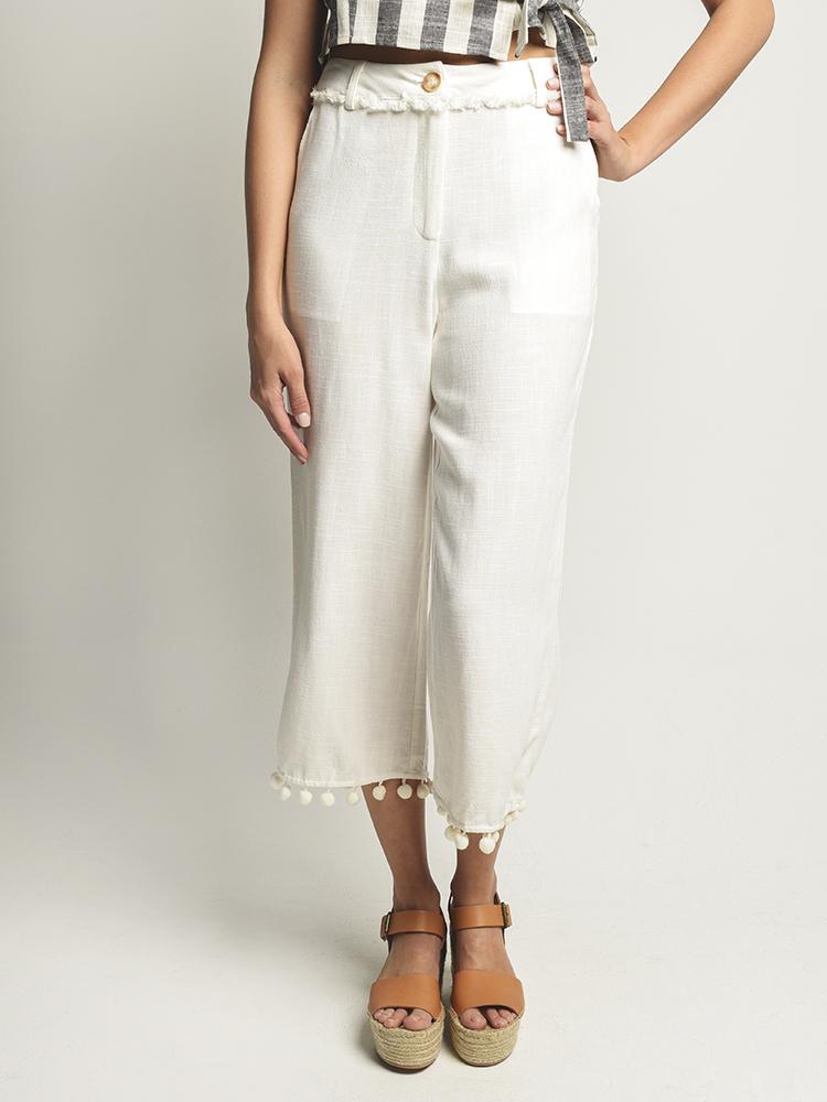 Moon River Wide Leg Pant with Pom Trim