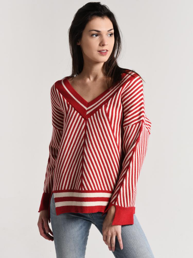 Moon River V-Neck Stripe Sweater