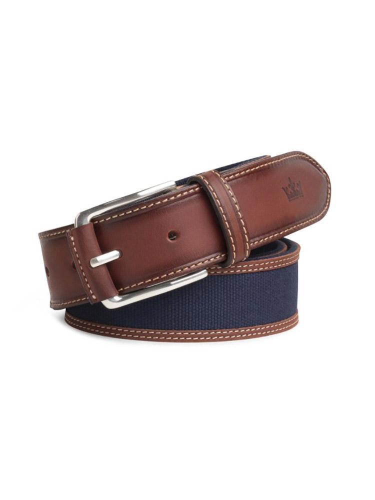 Peter Millar Men's Leather Trim Cotton Canvas Belt - Saint Bernard