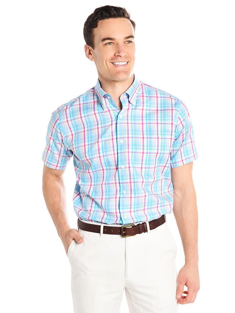 Peter Millar Men's Shoreline Plaid Short Sleeve Sport Shirt - Saint Bernard