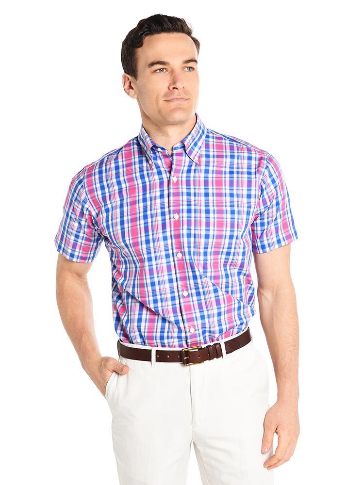 Peter Millar Men's Wharf Plaid Short Sleeve Sport Shirt - Saint Bernard