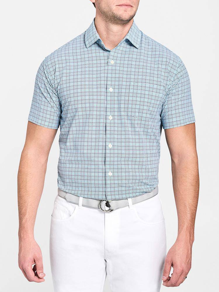 Peter Millar Men's Cloud Performance Featherweight Check Short-Sleeve Woven - Saint Bernard