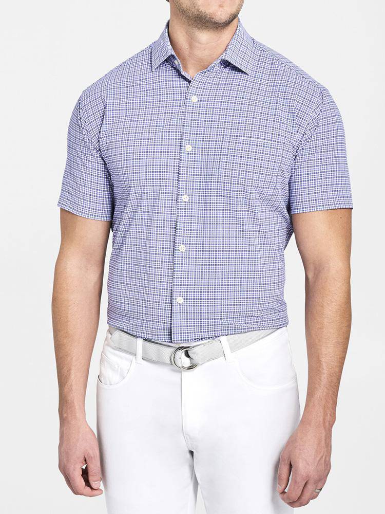 Peter Millar Men's Cloud Performance Featherweight Check Short-Sleeve Woven - Saint Bernard