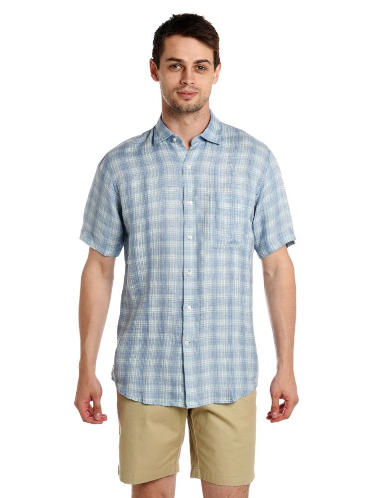 Peter Millar Men's Ocean Blue Plaid Short-Sleeve Sport Shirt