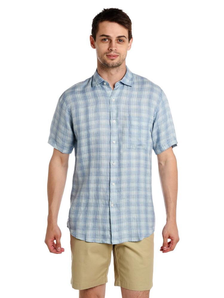 Peter Millar Men's Ocean Blue Plaid Short-Sleeve Sport Shirt - Saint Bernard