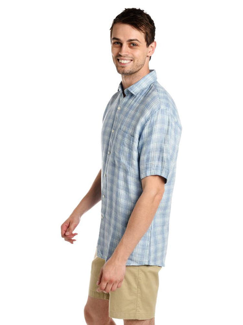 Peter Millar Men's Ocean Blue Plaid Short-Sleeve Sport Shirt
