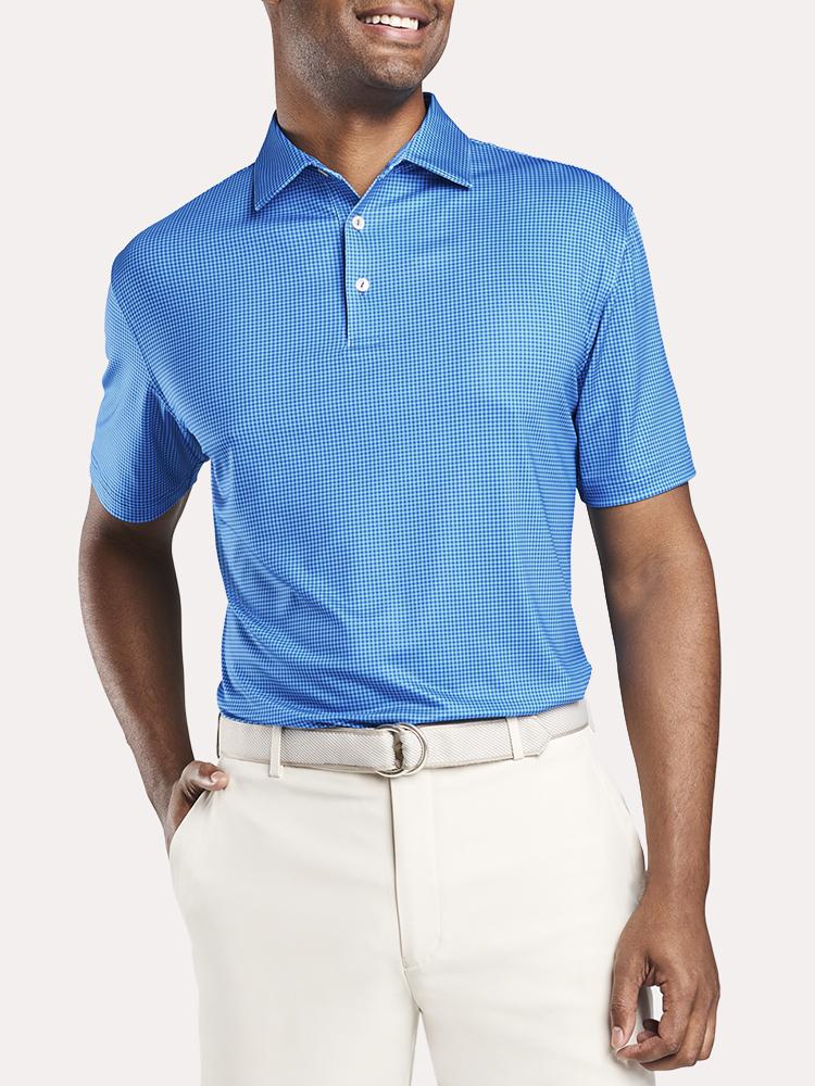 Peter Millar Men's Stanbury Printed Mini Gingham Stretch Jersey Polo - Saint Bernard