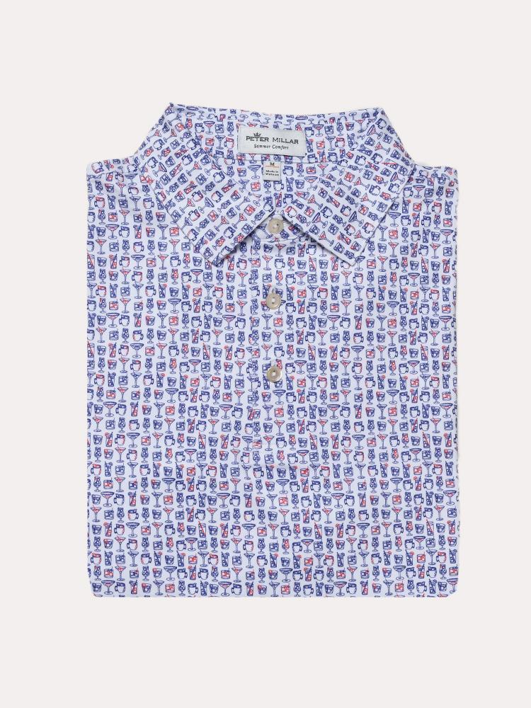 Peter Millar Men's Lil' Friday Printed Summer Cocktails Stretch Jersey Polo - Saint Bernard