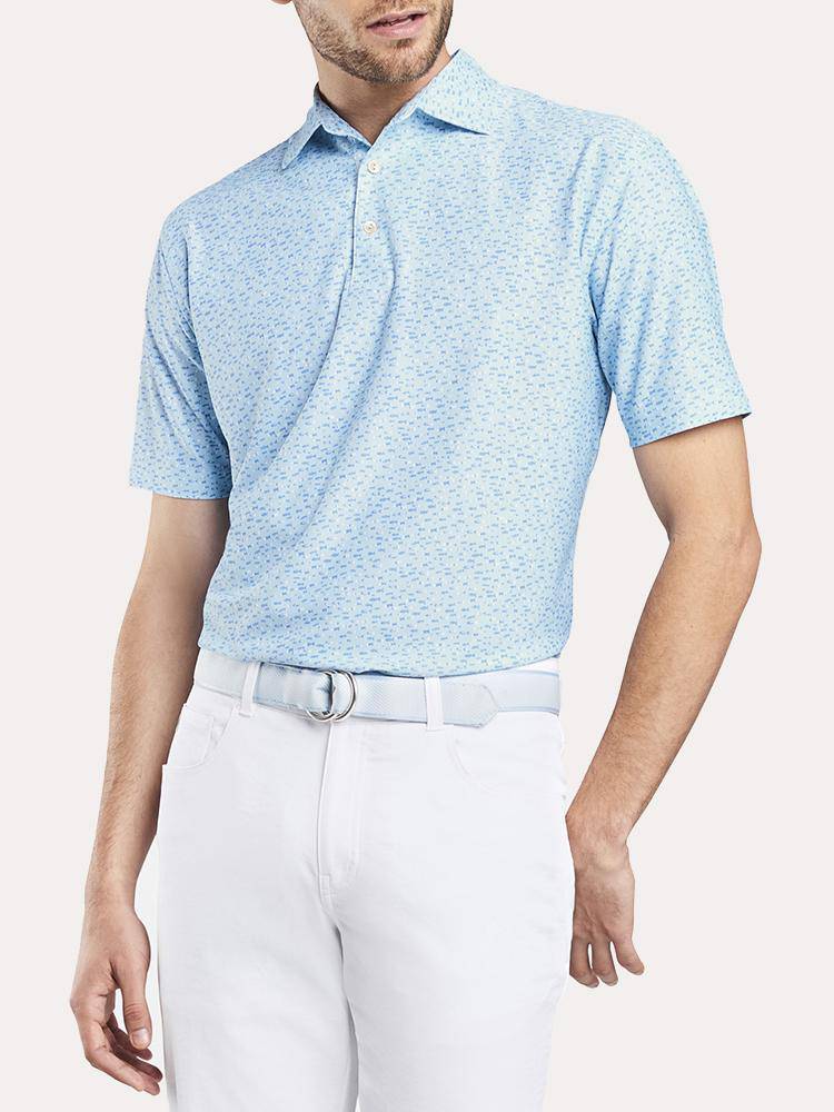 Peter Millar Men's Lyon Printed Fish Stretch Mesh Polo - Saint Bernard