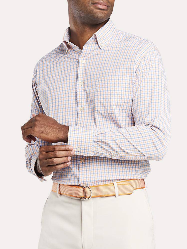 Peter Millar Men's Naylor Check Performance Stretch Sport Shirt - Saint Bernard