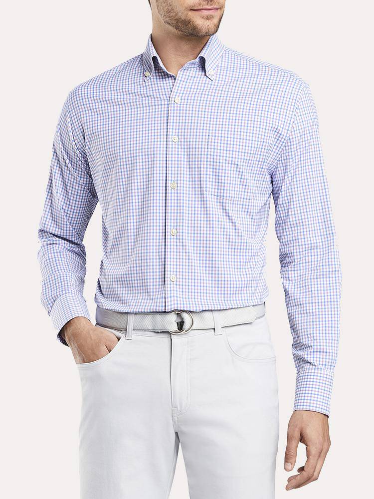 Peter Millar Men's Naylor Check Performance Stretch Sport Shirt - Saint Bernard