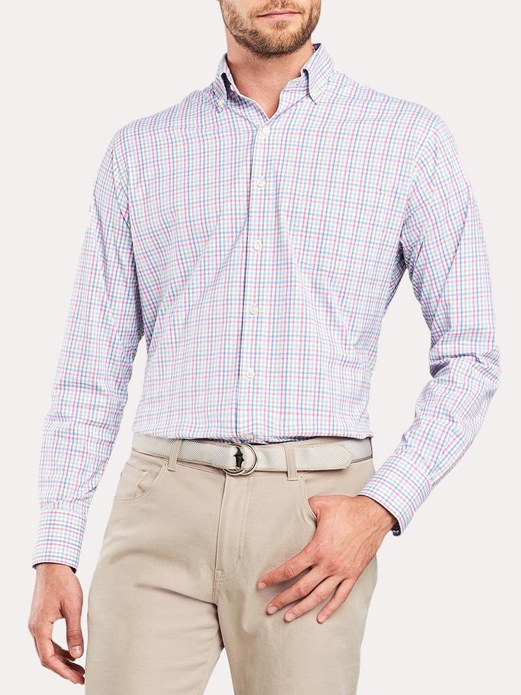 Peter Millar Men's Applecrest Performance Tattersall Sport Shirt - Saint Bernard
