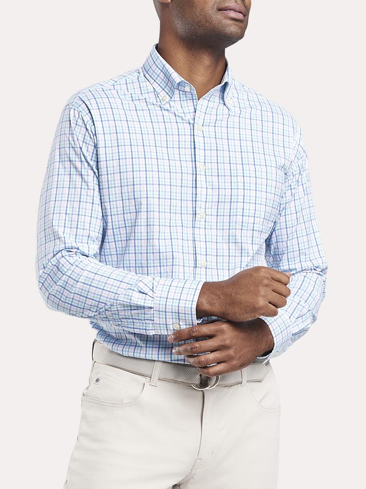 Peter Millar Men's Applecrest Performance Tattersall Sport Shirt - Saint Bernard