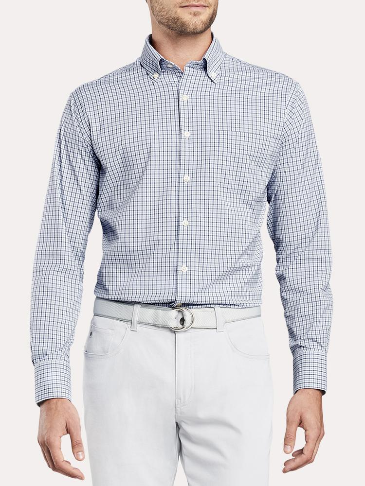 Peter Millar Men's Hugh Tattersall Performance Stretch Sport Shirt - Saint Bernard