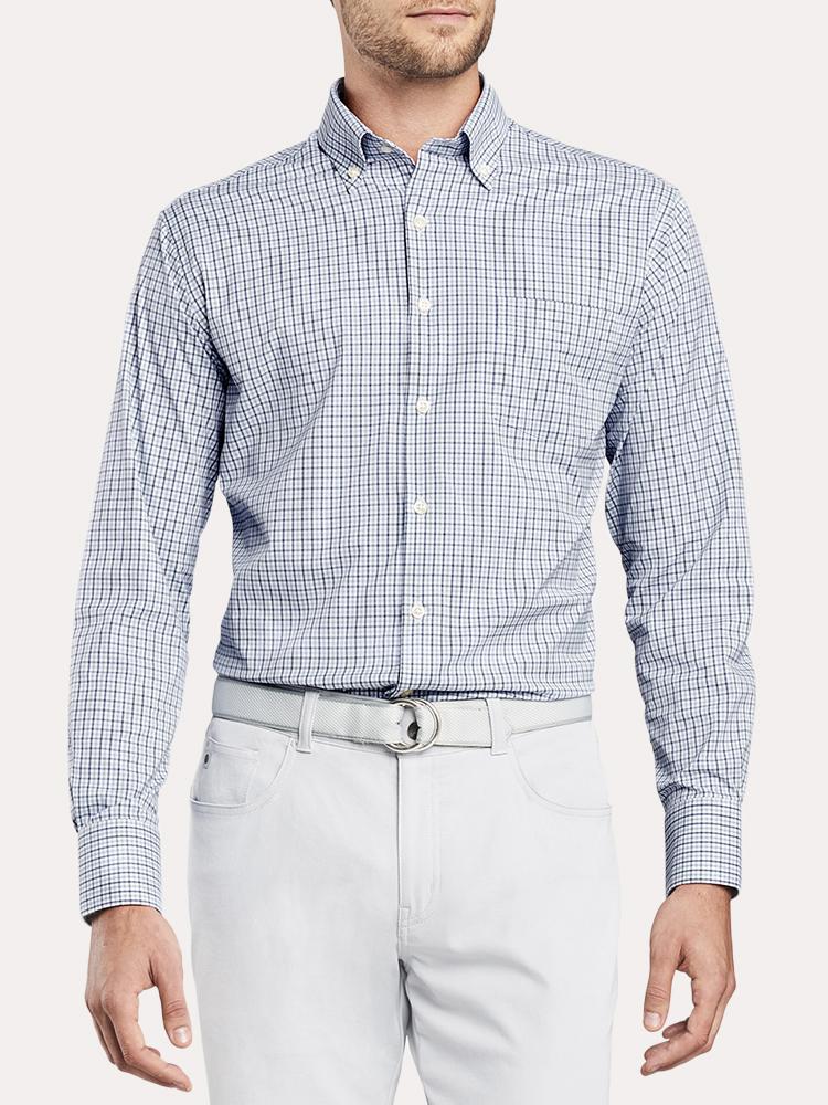 Peter Millar Men's Hugh Tattersall Performance Stretch Sport Shirt - Saint Bernard