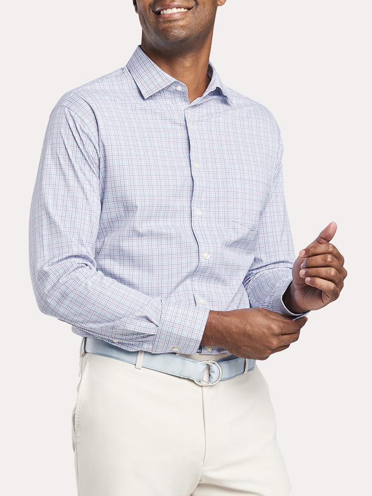 Peter Millar Ollie Performance Mini-Plaid Sport Shirt - Saint Bernard