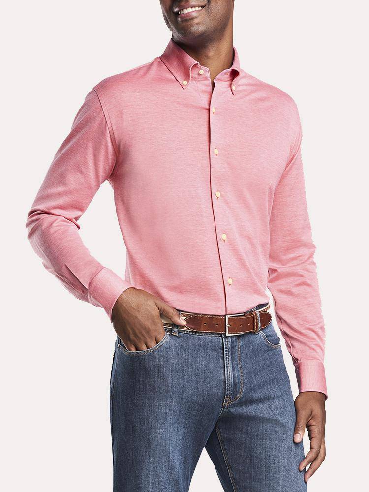 Peter Millar Men's Solid Mesh Jersey Sport Shirt - Saint Bernard