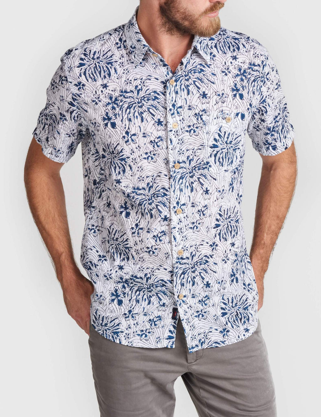 Faherty Brand Short Sleeve Coast Shirt Indigo Poppy - Saint Bernard