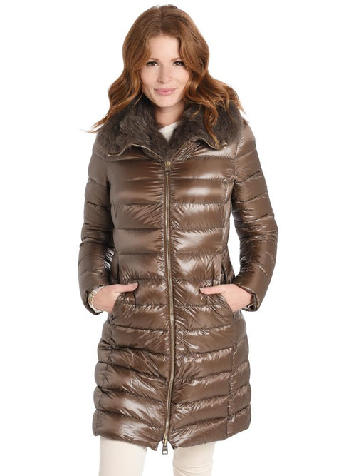 Herno Long Fitted Nylon Coat With Big Fox Collar