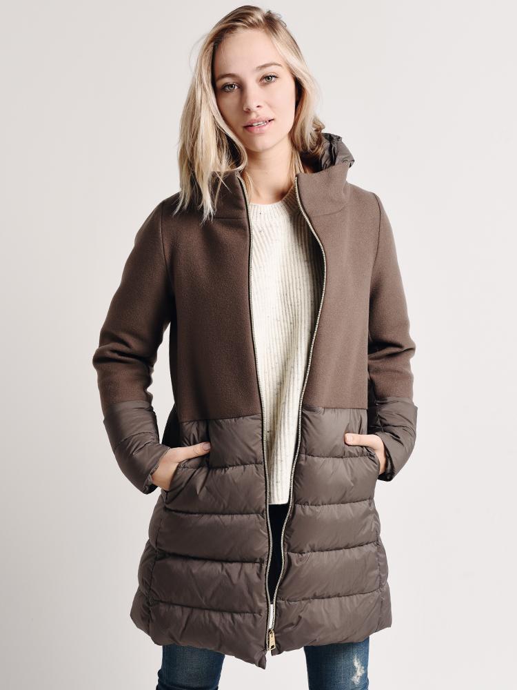 Herno Women's Half Wool Half Puffer Coat with Removable Hood