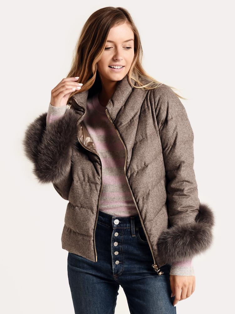 Herno Cashmere Silk Short Jacket With Fox Cuffs - Saint Bernard