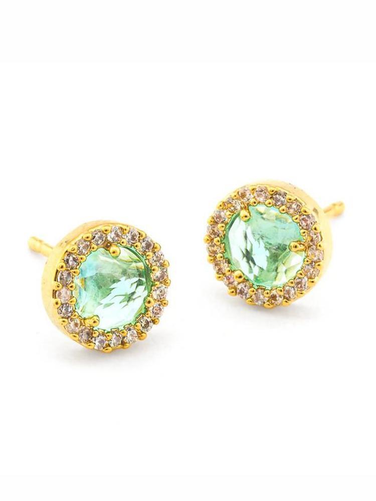 TAI Glass With Gold CZ Round Stud - Saint Bernard