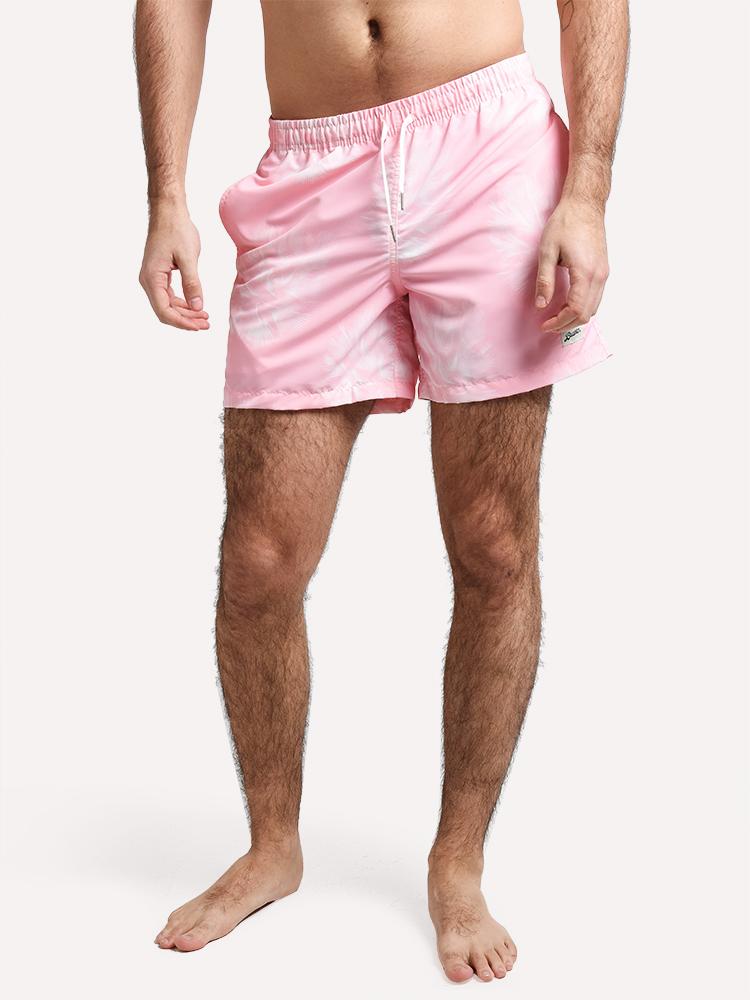 Bather Pink Birds Eye Palms Swim Trunk - Saint Bernard