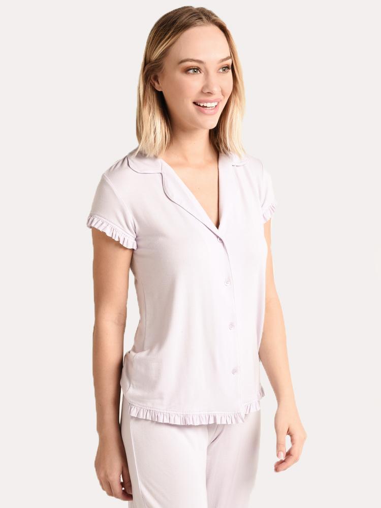 Eberjey Ruthie Short Sleeve and Cropped Pant Ruffle PJ Set - Saint Bernard