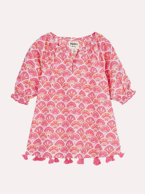 Hatley Girls' Scallop Shells Baby Notched Neck Dress - Saint Bernard