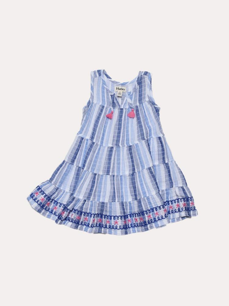 Hatley Little Girls' Star Trimmed Tiered Dress - Saint Bernard