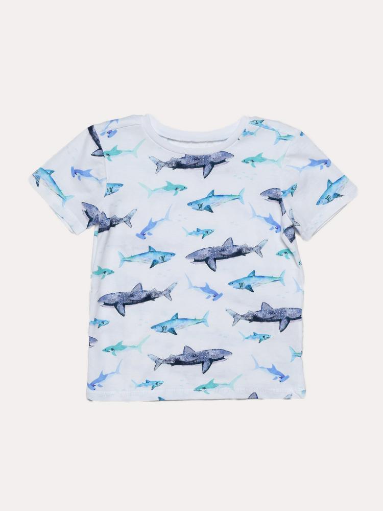 Hatley Little Boys' Watercolour Sharks Graphic Tee - Saint Bernard