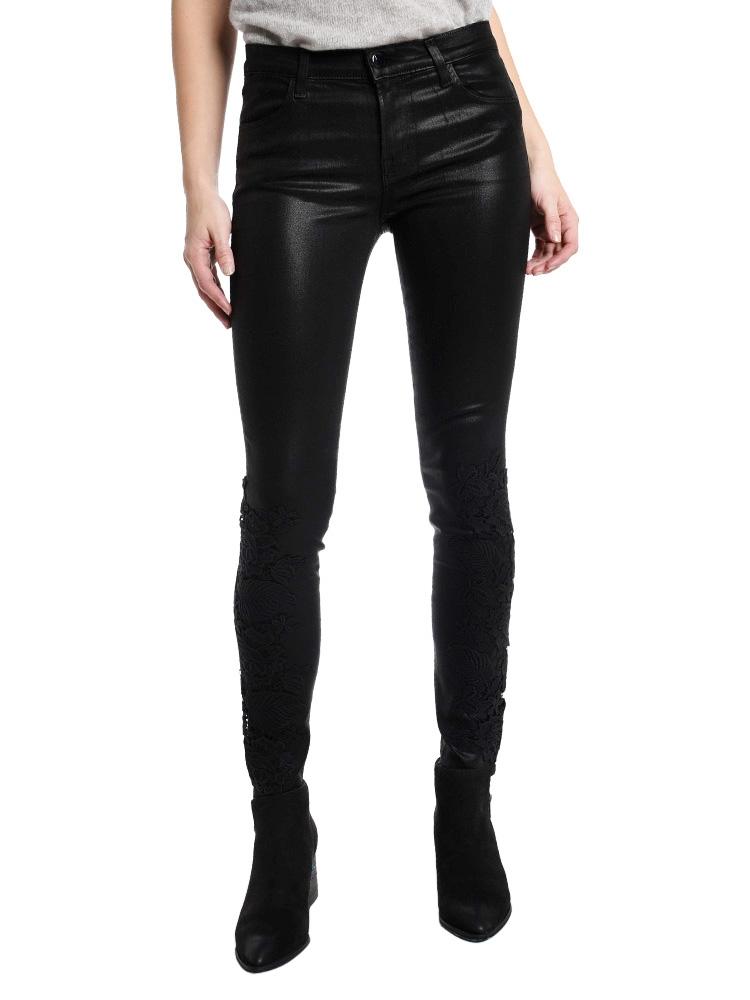 J Brand Women's 620 Mid-Rise Super Skinny in Coated Black Lace