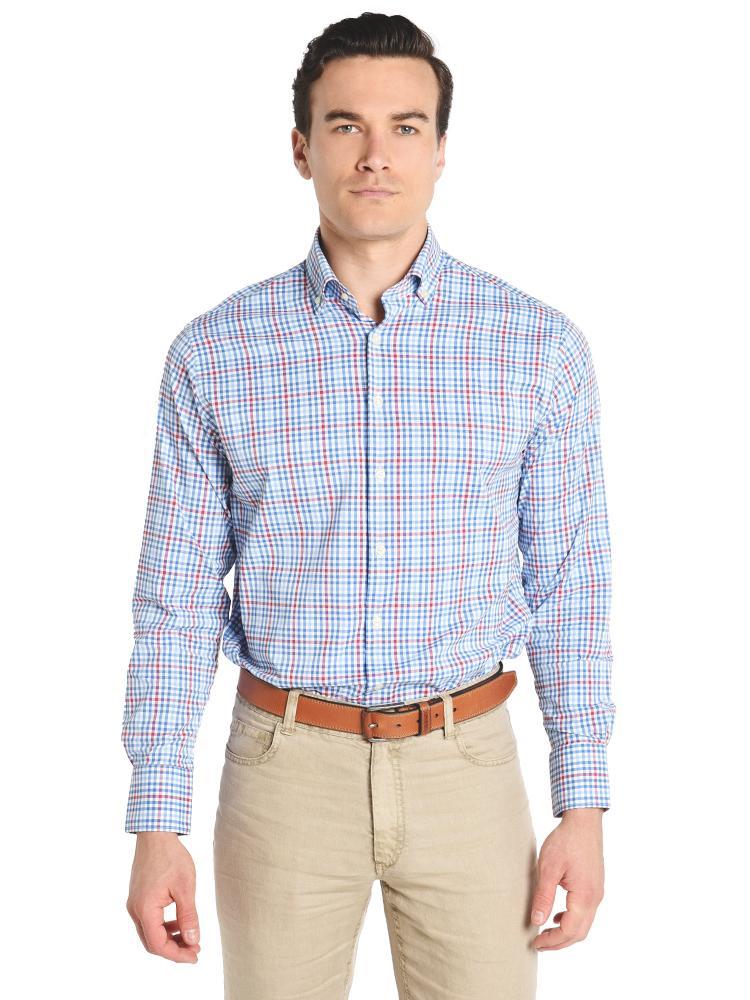 Peter Millar Men's Mickey Performance Multi-Gingham Sport Shirt - Saint Bernard