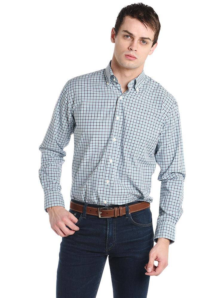 Peter Millar Men's Crown Finish Anderson Multi-Check Sport Shirt - Saint Bernard