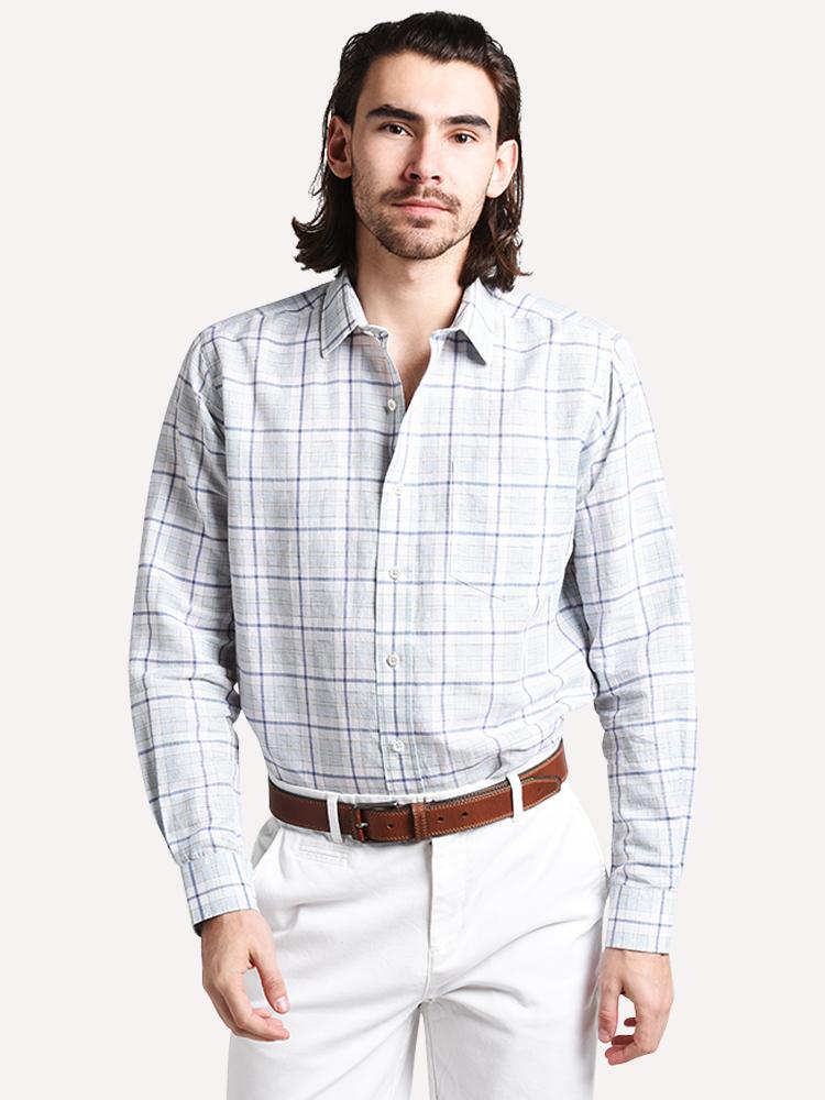 Oxford Glenwood Plaid Linen Spread Collar Sport Shirt - Saint Bernard