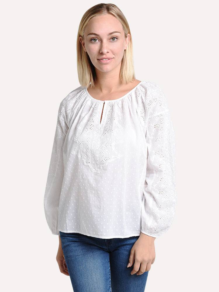 Velvet Victoria Cotton Dobby Eyelet Peasant Blouse - Saint Bernard
